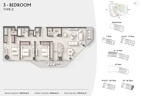 Costa Mare: Floor plan Type C | Tower IV, 1,757 sq ft