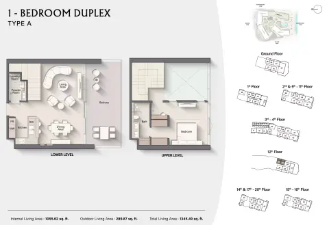 Costa Mare: Floor plan Type A | Tower IV, 1,345 sq ft