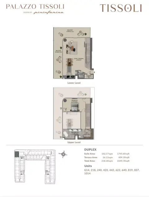 بالاتزو تيسولي: مخطط الطابق Type A, 2,349 sq ft