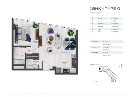 فاشن تي في أكاسيا: مخطط الطابق Type G, 592 sq ft