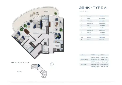 فاشن تي في أكاسيا: مخطط الطابق Type A, 1,335 sq ft
