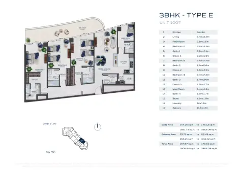 فاشن تي في أكاسيا: مخطط الطابق Type E, 1,806 sq ft