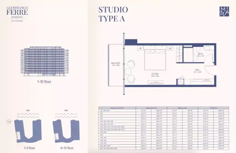 Gianfranco Ferré Residences: Plattegrond Type A, 444 sq ft