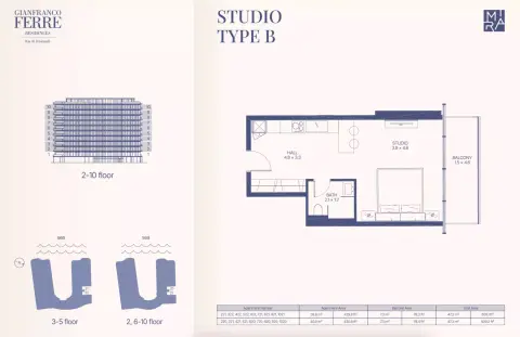 Gianfranco Ferré Residences: Plattegrond Type B, 508 sq ft