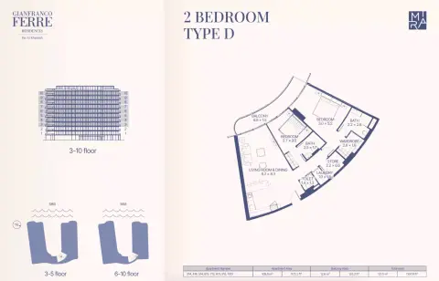 Gianfranco Ferré Residences: Plattegrond Type D, 1,307 sq ft