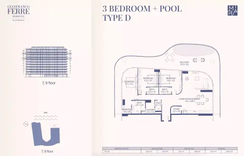 Gianfranco Ferré Residences: Plattegrond Type D, 3,244 sq ft