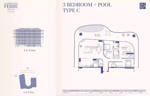 Gianfranco Ferré Residences: Plattegrond Type C, 3,251 sq ft