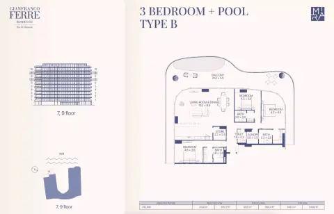 Gianfranco Ferré Residences: Plattegrond Type B, 3,443 sq ft