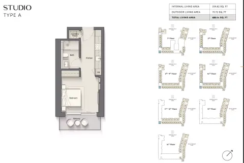 Playa Del Sol: Планировка Type A, 410 sq ft