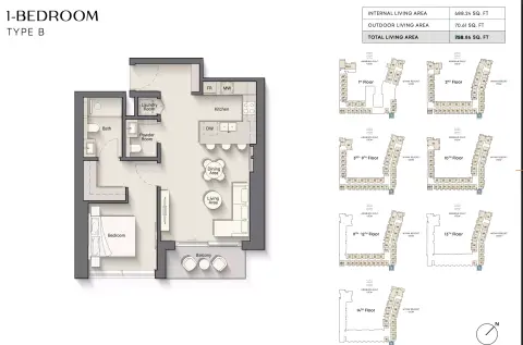 Playa Del Sol: Планировка Type B, 758 sq ft