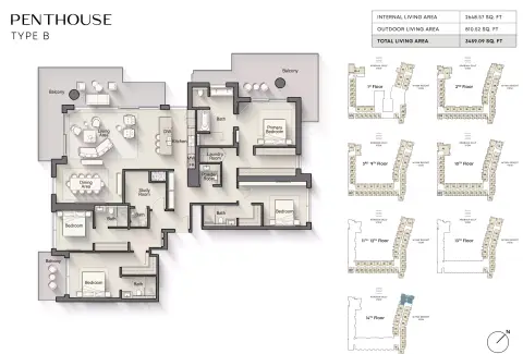 Playa Del Sol: Планировка Type B, 3,459 sq ft
