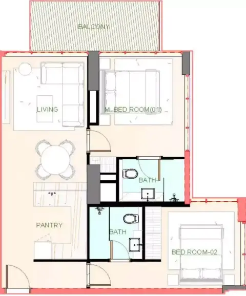 Playa Viva: Floor plan Type E, 861 sq ft