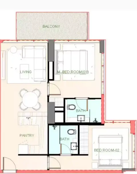 Playa Viva: Floor plan Type C, 938 sq ft