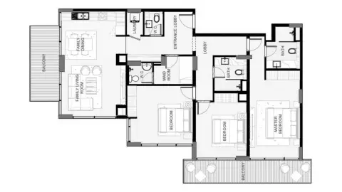 Playa Viva: Floor plan Type B + Maid, 1,636 sq ft