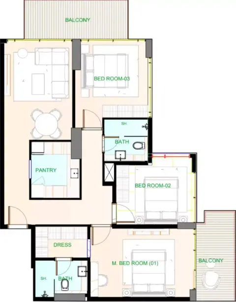Playa Viva: Floor plan Type C, 1,508 sq ft