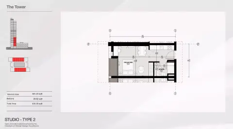 Altura: Floor plan Type 2, 400 sq ft