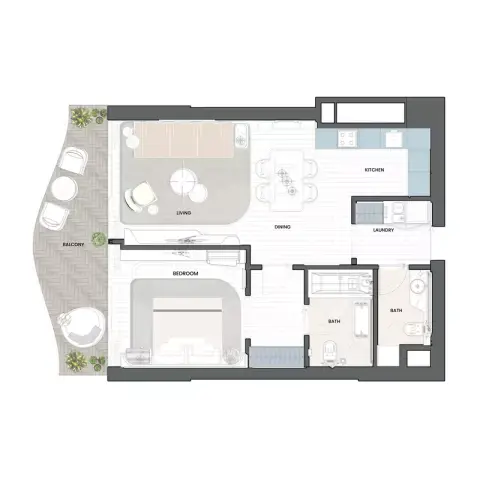 أويسترا: مخطط الطابق Type A, 843 sq ft