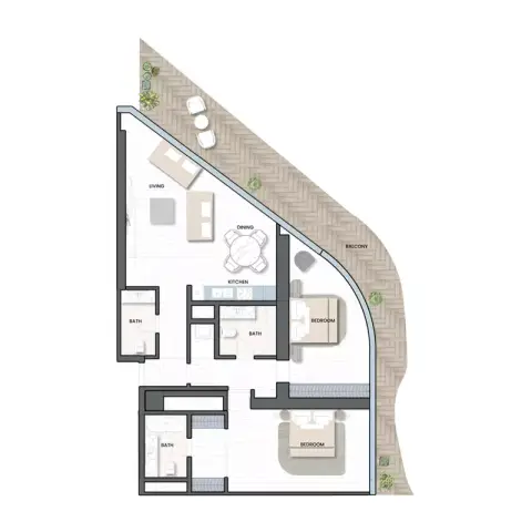 أويسترا: مخطط الطابق Type A, 1,189 sq ft