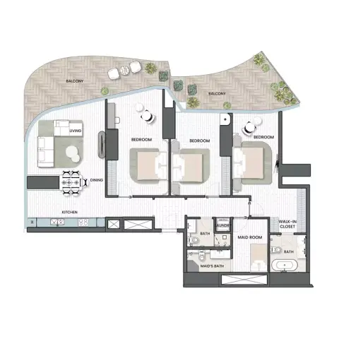 أويسترا: مخطط الطابق Type A + Maid, 2,116 sq ft