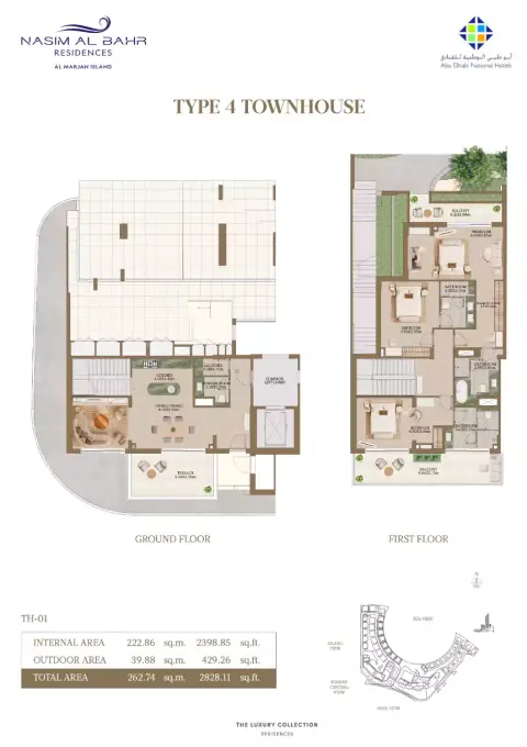 Nasim Al Bahr Residences: Floor plan Type TH-01, 2,828 sq ft