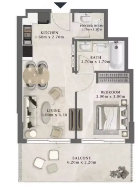 Arthouse Residences: Floor plan Type 220B, 609 sq ft