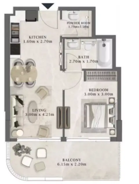 Arthouse Residences: Floor plan Type 203A, 606 sq ft