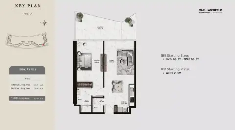 Karl Lagerfeld Beach Residences: Plattegrond Type 1, 876 sq ft