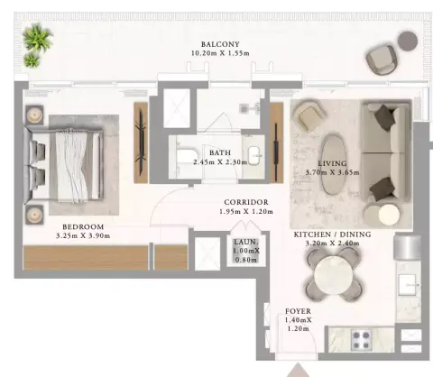 أدرس ريزيدنسز جزيرة المرجان: مخطط الطابق Building 1_ Type 1 1bdr, 791 sq ft