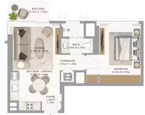 أدرس ريزيدنسز جزيرة المرجان: مخطط الطابق Building 1 _ Type 2a 1bdr, 658 sq ft
