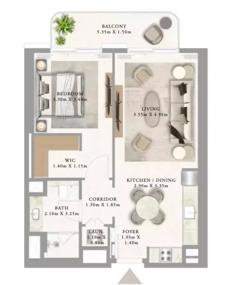 أدرس ريزيدنسز جزيرة المرجان: مخطط الطابق Building 2 _ Type 4 1BDR, 765 sq ft