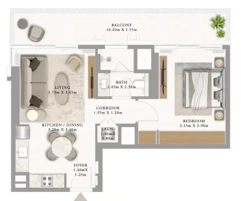 أدرس ريزيدنسز جزيرة المرجان: مخطط الطابق Building 2 Type _ 1A 1BDR, 790 sq ft