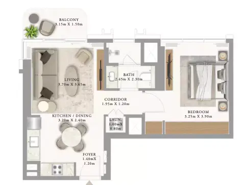 أدرس ريزيدنسز جزيرة المرجان: مخطط الطابق Building 2 _ Type 2A 1BDR, 659 sq ft