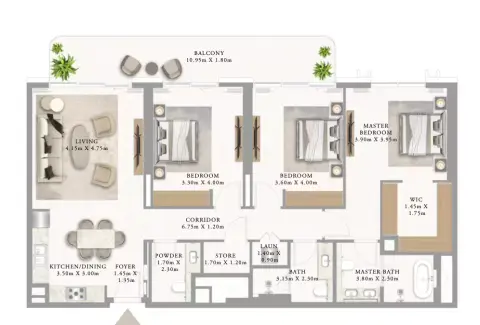 أدرس ريزيدنسز جزيرة المرجان: مخطط الطابق Building 2 _ Type 2 3bdr, 1,646 sq ft