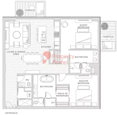 Nobu Hotel & Residences Al Marjan Island: Type A, 1,463 sq ft 户型图