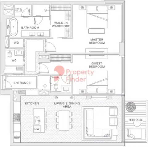 Nobu Hotel & Residences Al Marjan Island: Type B, 1,582 sq ft 户型图