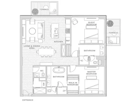 Nobu Hotel & Residences Al Marjan Island: Type C, 1,574 sq ft 户型图