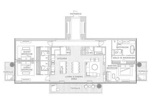 Nobu Hotel & Residences Al Marjan Island: Type B, 2,500 sq ft 户型图