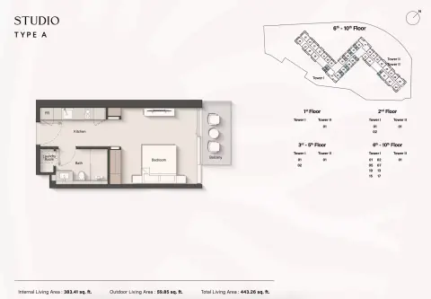 Soto Grande: Floor plan Type A, 443 sq ft