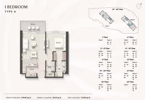 Soto Grande: Floor plan Type A, 773 sq ft