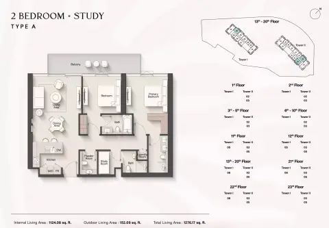 Soto Grande: Floor plan Type A, 1,276 sq ft