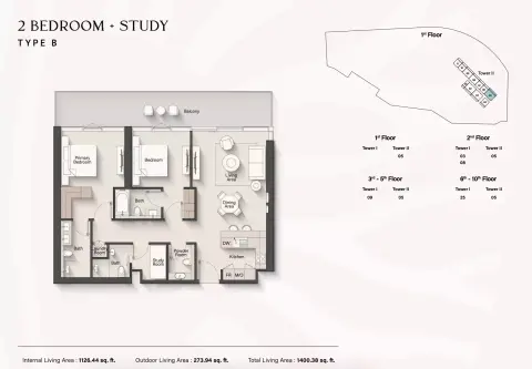 Soto Grande: Floor plan Type  B, 1,400 sq ft