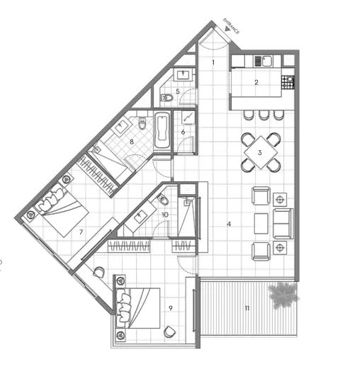 Al Hamra Waterfront: Floor plan Type 2, 1,297 sq ft