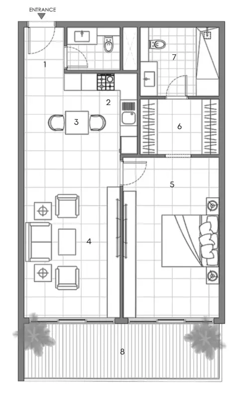 Al Hamra Waterfront: Floor plan Type 1, 932 sq ft