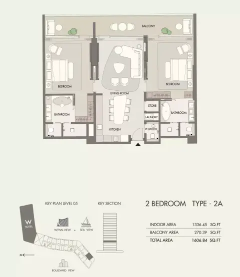 W Hotel & Residences: Plattegrond Type A, 1,606 sq ft