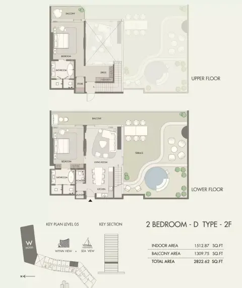 W Hotel & Residences: Plattegrond Type B, 2,822 sq ft
