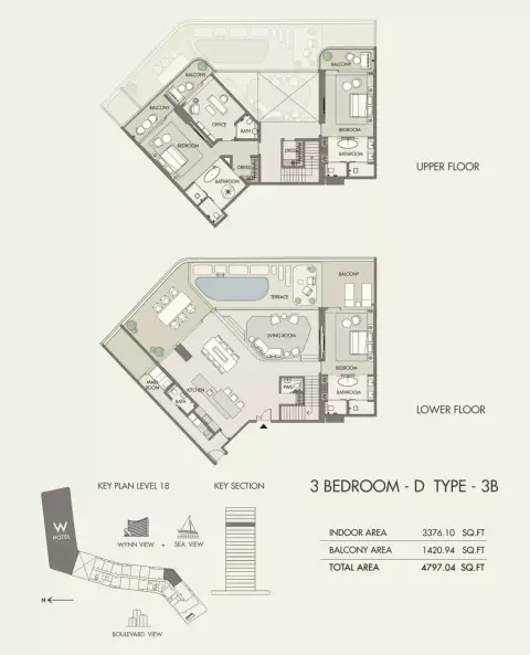W Hotel & Residences: Plattegrond Type B + Maid, 4,794 sq ft