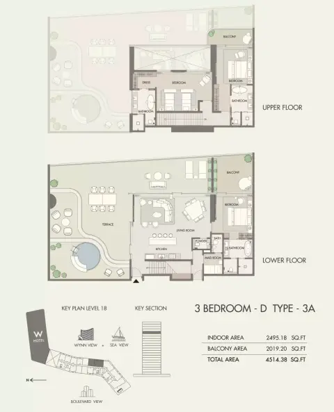 W Hotel & Residences: Plattegrond Type A + Maid, 4,514 sq ft