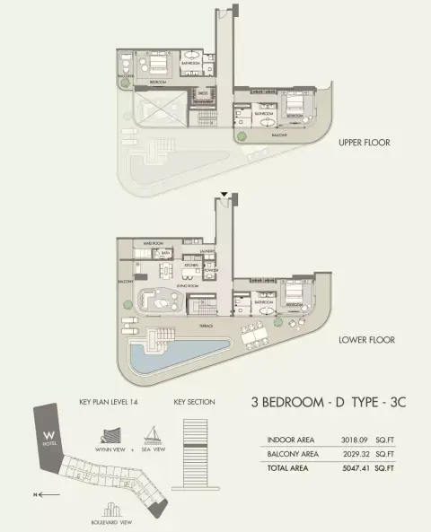 W Hotel & Residences: Plattegrond Type C, 5,047 sq ft