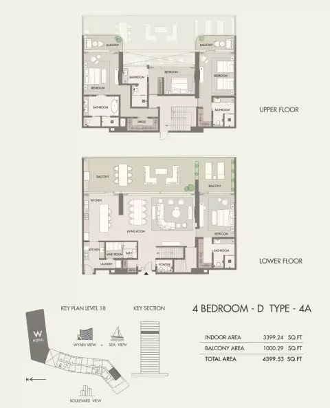 W Hotel & Residences: Plattegrond Type A + Maid, 4,339 sq ft