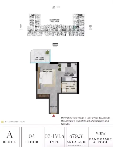 فيفانتي ريزيدنسز: مخطط الطابق Type 03 Lvl 4, 479 sq ft